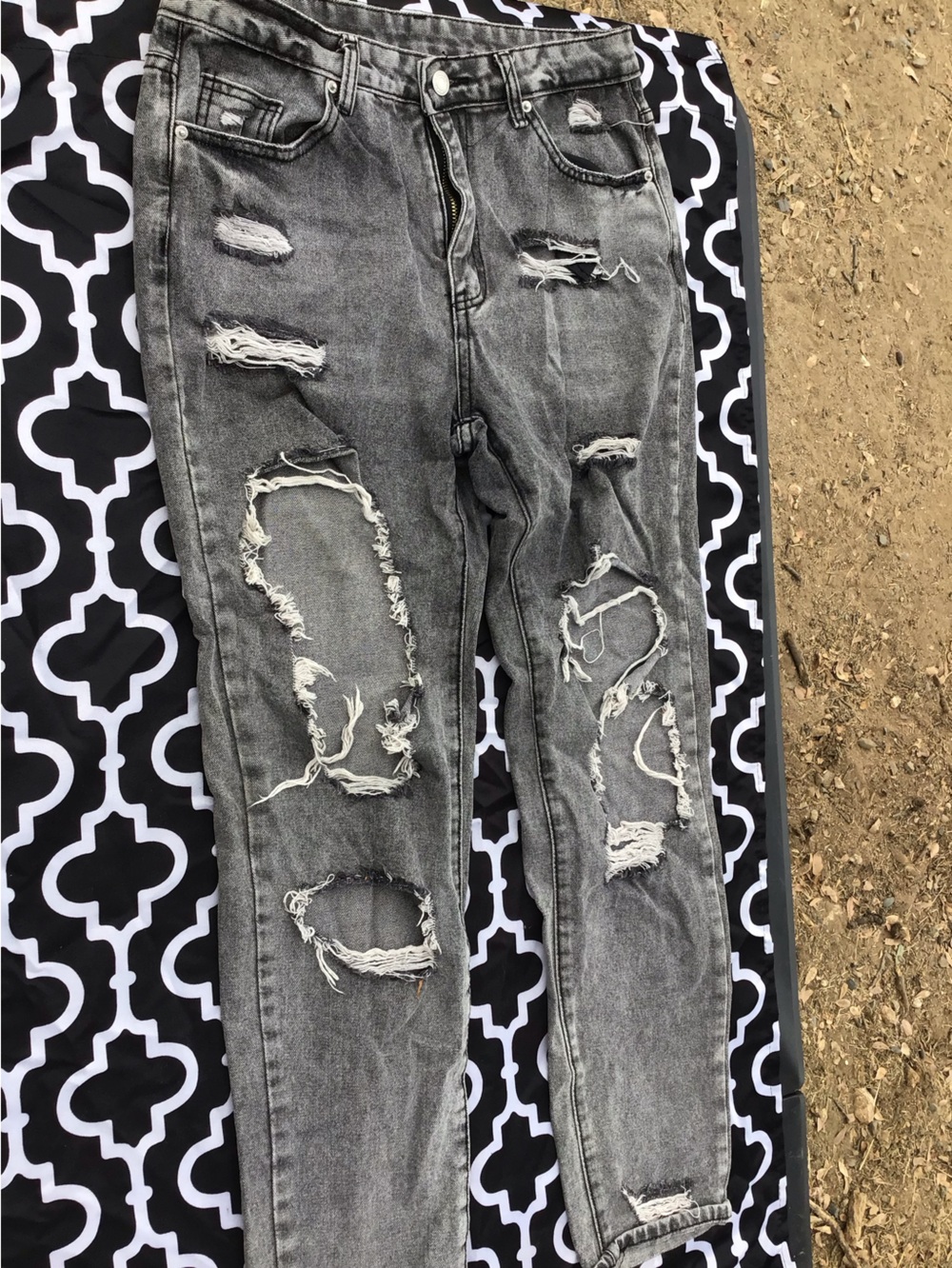 SHEIN Distressed Gray Straight Leg Jeans